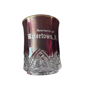 Victorian Ruby Flashed Pressed Glass 3.75 Inch Watertown NY Souvenir Tumbler